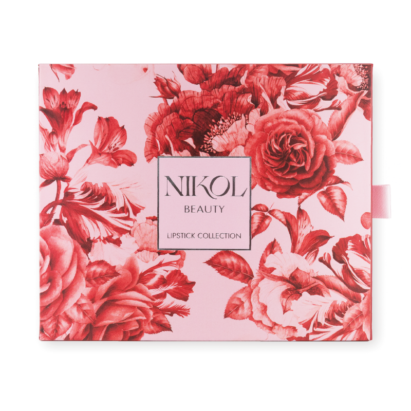 The limited-edition Shopgalaxys Lipstick Collection comes in a pink beauty box with red and pink floral designs, making it the perfect gift for lipstick enthusiasts.
