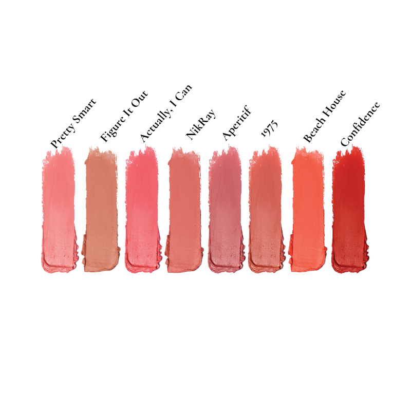 Discover the Shopgalaxys Lipstick Collection, showcasing swatches of unique shades like Pretty Smart, Figure It Out, and Actually, I Can. Ranging from light pink to deep red, these lip colors are presented in a beautiful limited-edition gift box ideal for any occasion.