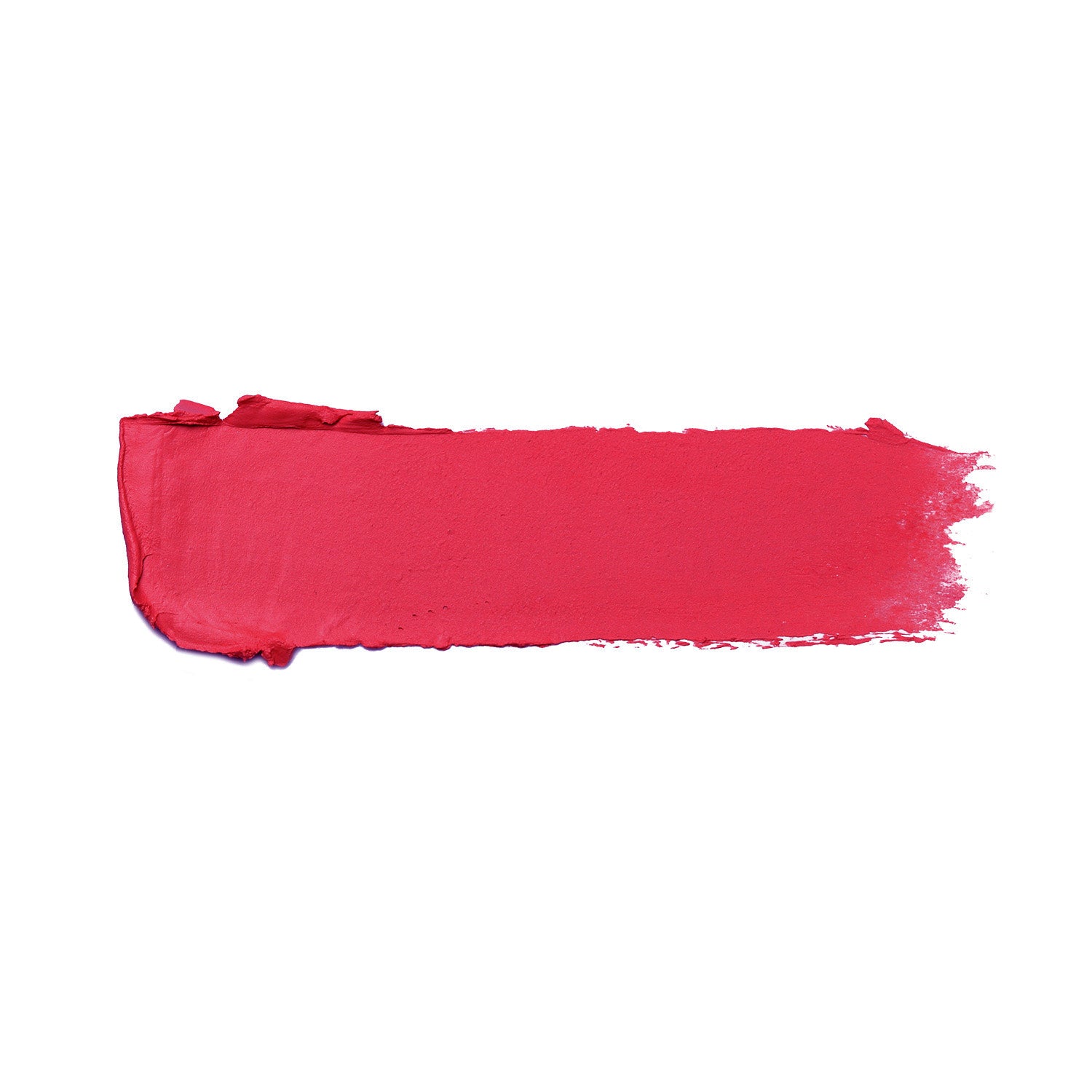 A thick, horizontal swipe of Shopgalaxys Fleur Shiny Velvet Cream Lipstick #34 in bright pink, vegan formula, on a white background.