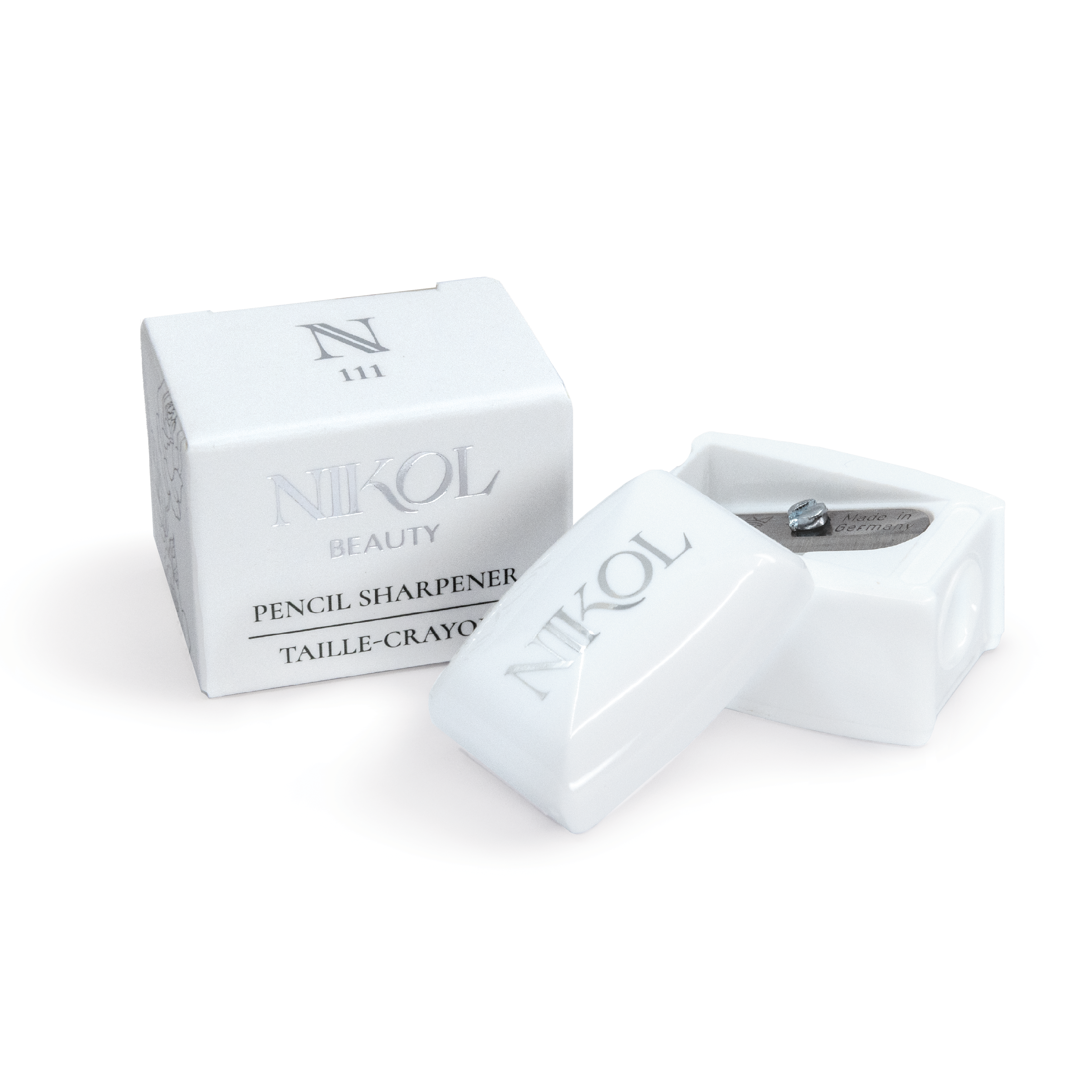 The Shopgalaxys Pencil Sharpener is a makeup bag essential, featuring a professional blade in an elegant box. Its simple design with silver text makes it perfect for maintaining your eyeliners and ensuring flawless application every time.