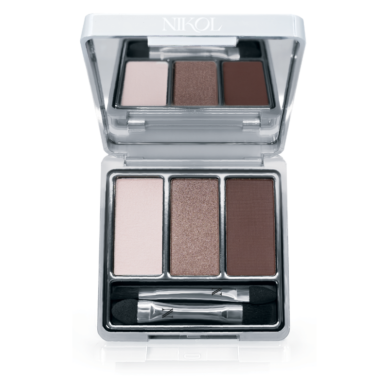 The Sweet Carol 3-Well Eye Shadow Palette by Shopgalaxys offers three stunning shades—light pink, shimmery bronze, and deep brown. It comes with a dual-ended applicator and transparent cover for easy shade selection.