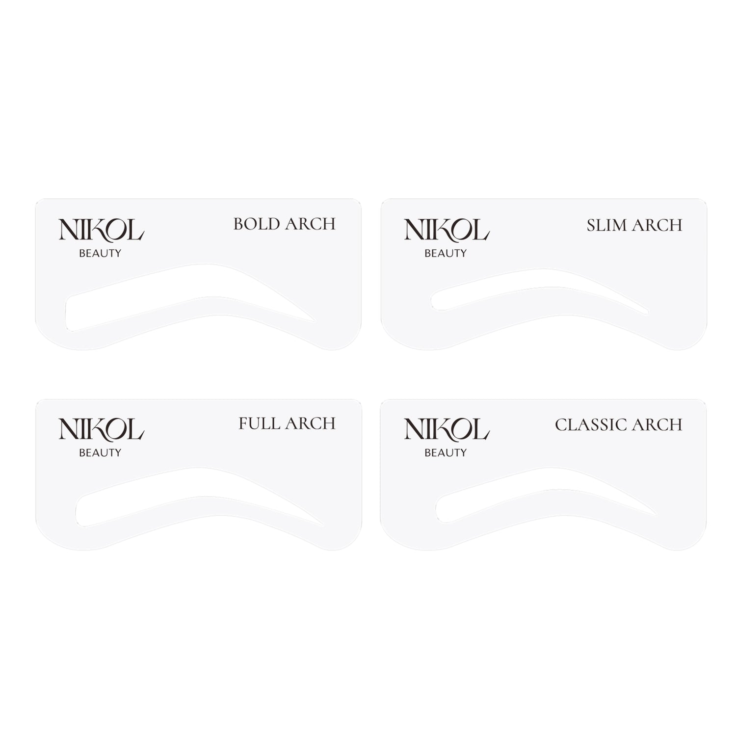 Shopgalaxys Precision Eyebrow Stencils by Shopgalaxys includes Bold Arch, Slim Arch, Full Arch, and Classic Arch stencils. Each is expertly crafted and distinctly labeled for that professional touch sought after by permanent makeup artists.