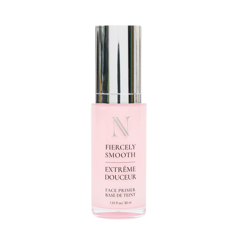The pink Fiercely Smooth Face Primer by Shopgalaxys features a shiny silver cap and offers a silicon-free formula with English and French text. It promises smoother makeup application, making it an essential addition to your beauty routine.
