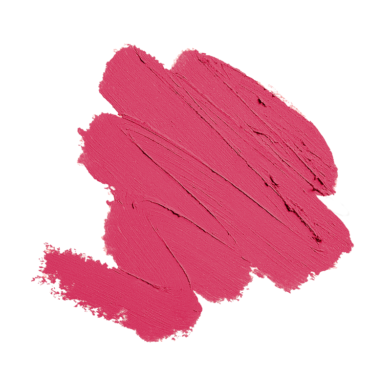 A textured smear of Shopgalaxyss Cream Blush Stick in bright pink on a white background highlights its creamy consistency and vibrant color, perfect for mature beauty enthusiasts.