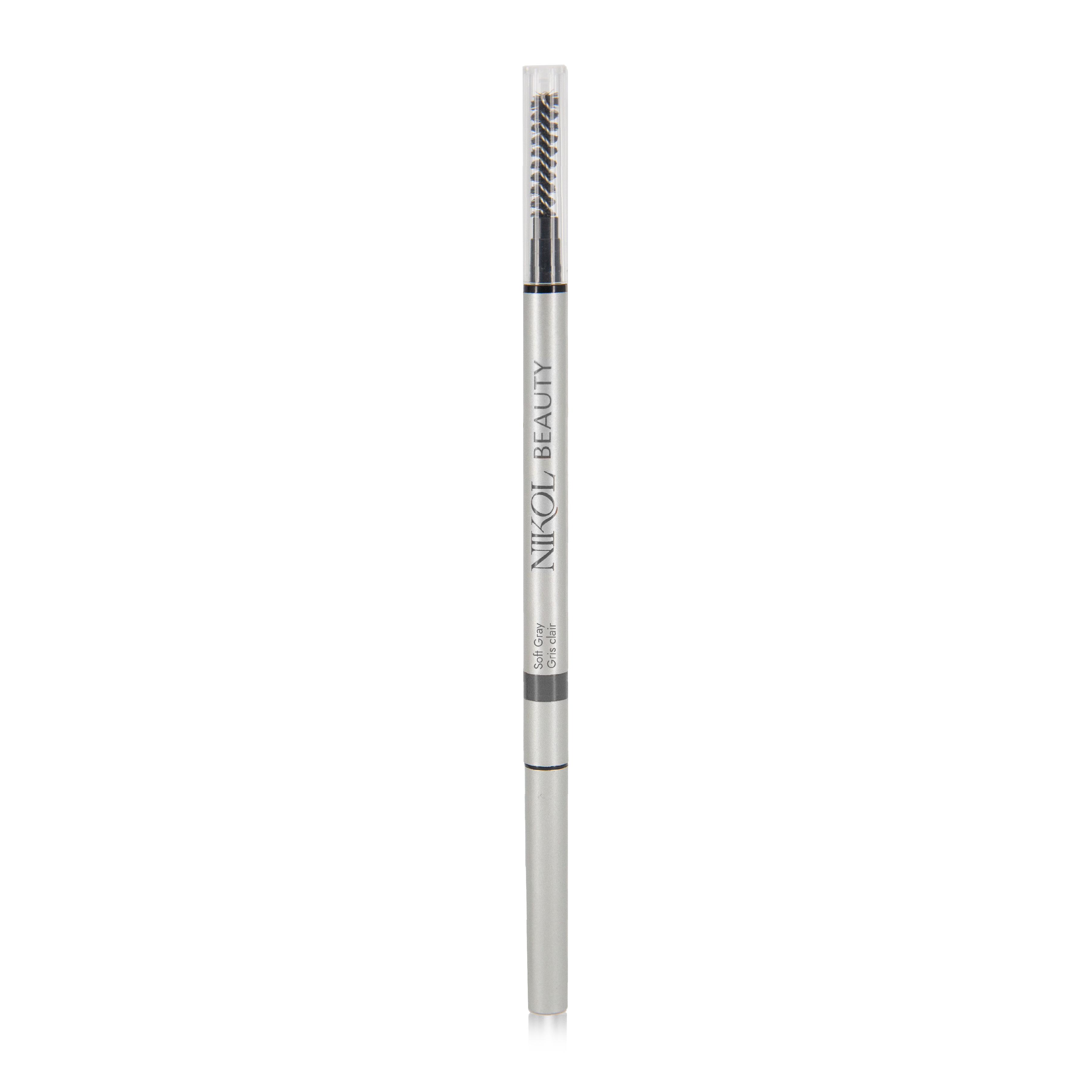 The Skinny Brow Pencil by Shopgalaxys features a sleek silver design with an ultra-smooth formula. It has Shopgalaxys in black vertical text and includes a spoolie brush on one end and a retractable tip for perfect eyebrow definition.