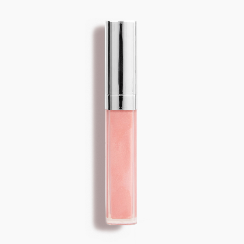Champs Lip Gloss #461 by Shopgalaxys, in a clear tube with non-sticky pink gloss and a shiny silver cap, is positioned vertically on a plain white background, promising high-impact shine.