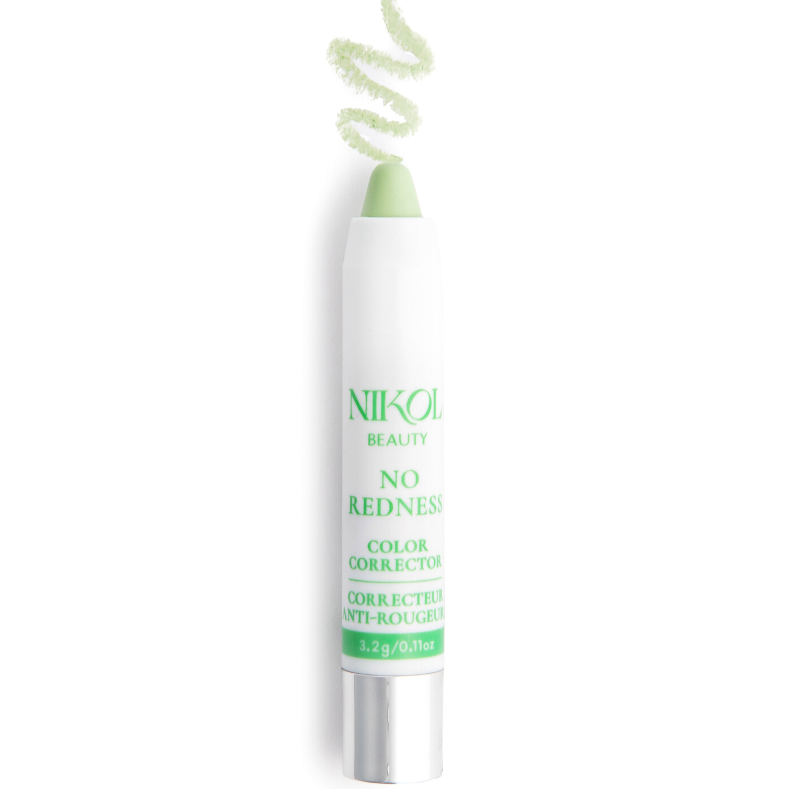 The Shopgalaxys No Redness Color Corrector stick, in minty green, offers medium to full coverage and effectively neutralizes redness. It features bilingual packaging and has a net weight of 3.2g/0.11oz.